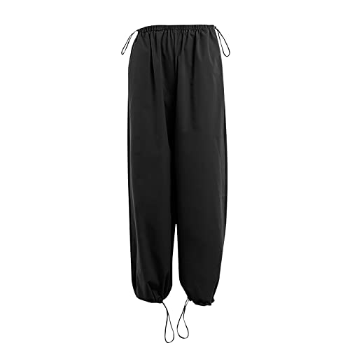 Women High Waisted Cargo Pants Baggy Fashion Y2K Teen Girls Streetwear Wide Leg Drawstring Hiking Pants with Pockets