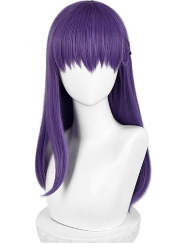 Half and Half SakuraMatou Cosplay Wig Long Straight Purple Anime Cosplay Wig with Bangs 18.5'' Dark Purple Game Wigs for Women Paty Halloween