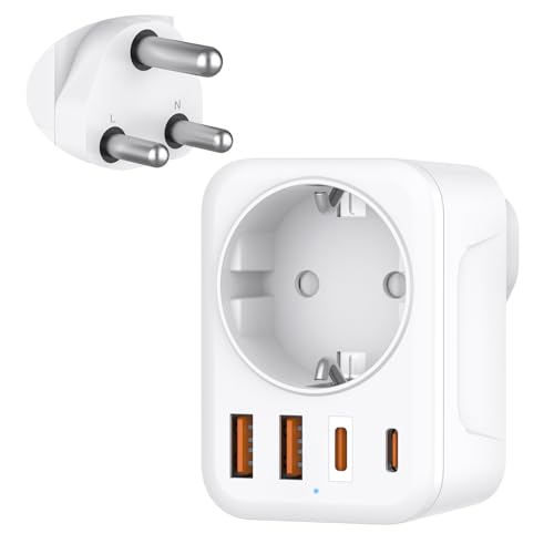 Denlane Adapter Südafrika 5 in 1 Reiseadapter Südafrika mit 1 AC & 2 USB-C & 2 USB-A(3.4A) 3-Polig Stecker für Südafrika Lesotho Mosambik Namibia Swasiland Simbabwe - Reisestecker Typ M
