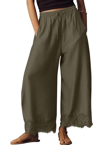 Anoumcy Lace Trim Wide Leg Pants for Women 2026 Spring Summer
