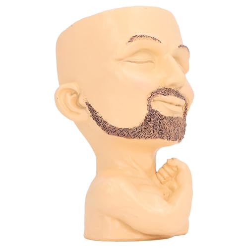 AMAKO Macetero Cabeza de Hombre Musculoso 17X11cm Resina con Orificio de Drenaje, Decoración Artística para Interior/Exterior, Sala O Pasillo (Color Carne)