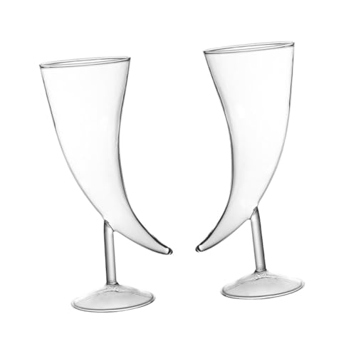 HIAKDOFT 2個 創意ガラス牛角ワイングラス 耐摩耗あるデザイン 多用途パーティー用 食卓や結婚式に ウイスキーやワイン対応