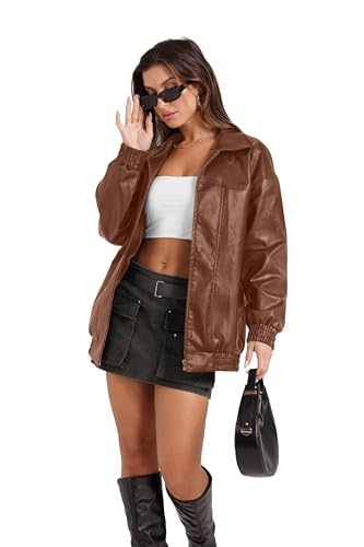 Image of Sampeel Leather Jacket Women Faux Oversized Motorcycle Bomber Coats 2026 Fall Fashion Outfits Winter Clothes