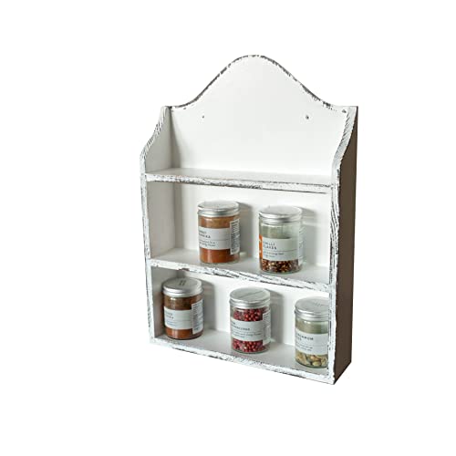 Holzregal Gewürzregal Kräuterständer 3 Ebenen, Wandmontage oder freistehend - Shabby Chic Weiß Cover