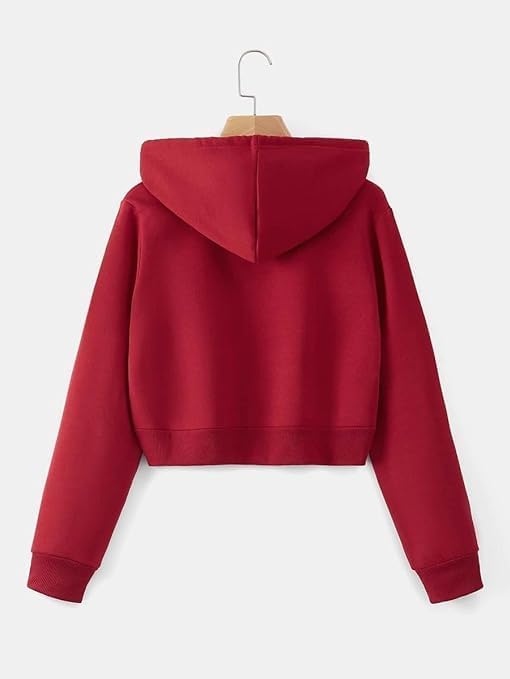Image of Solid Long Hooded Neck Hoodie Zipper Crop Jacket for Women's