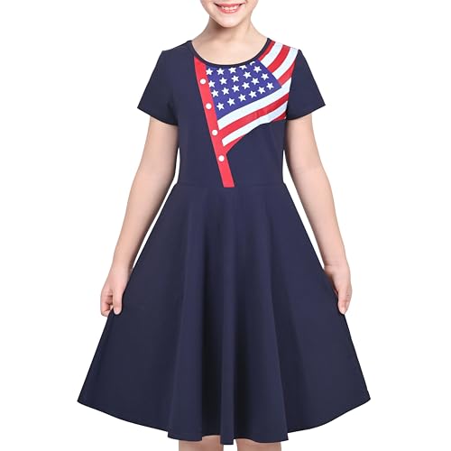 Image of Sunny Fashion Girls Dress Colorful Striped Knitted Cotton Stretch School