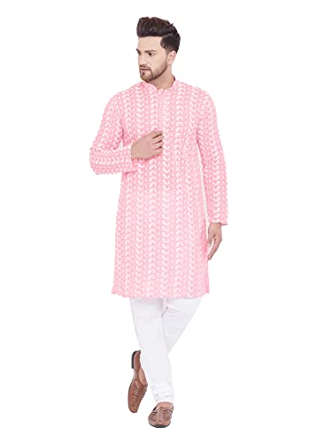 Elina fashion Men's Cotton Kurta Pajama Set | Lakhnavi Chikankari Embroidered Indian Designer Diwali Traditional Wear
