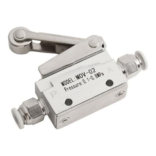 Homeponnew Válvula mecánica neumática de rodillo de 2 posiciones, 2 vías, 1/8 pulgadas, válvula de control de aire de encendido y apagado de aluminio NC MOV-02, para conexión de tubo de 6 mm