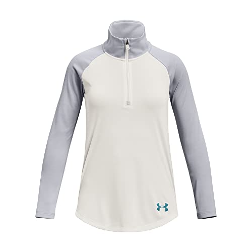 T-shirt Under Armour Girls Tech zippé gris et bleu pour le sport junior