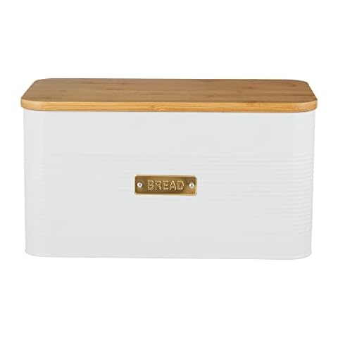 Typhoon Otto Square Canister | White with Wooden Lid - (Bread Bin) Cover