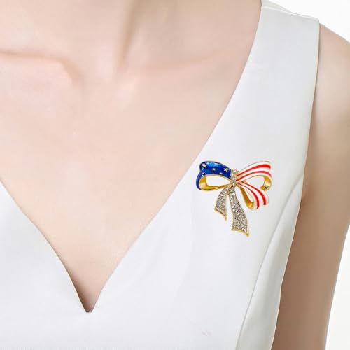 Image of Enamel Brooch Pin For Women Men, Vintage American Flag Crystal Lapel Pin, Christmas Brooch Suit Dress Clips Accessory Gift