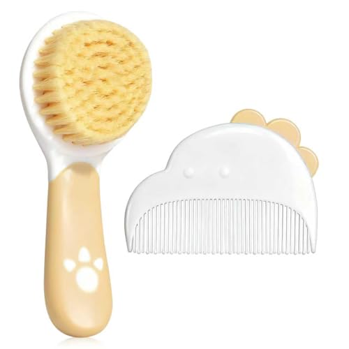 Image of Baby Hair Brush and Comb Set, Soft Bristles Cradle Cap Brush for Newborns, Toddlers, Baby Registry Gift (Camel)