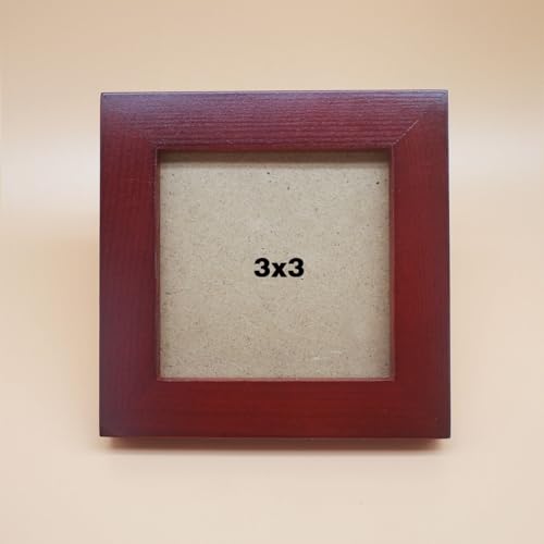 Image of 3x3 Picture Frame Solid Wood,Red. Table Top or Wall Mount Photo Frames with Plastic Glass for 3x3 Inches Pictures, Modern Home Office Decor