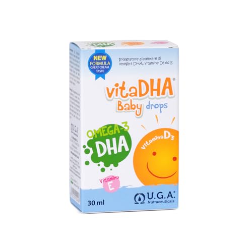 VitaDHA Baby Drops Omega 3 Niños y Bebés de 0+ Años (30 ml) - Omega-3 Liquido con Aceite de Algas y Vitamina D3 y E - Sin Sabor de Aceite de Pescado con Sabor a Leche y Nata