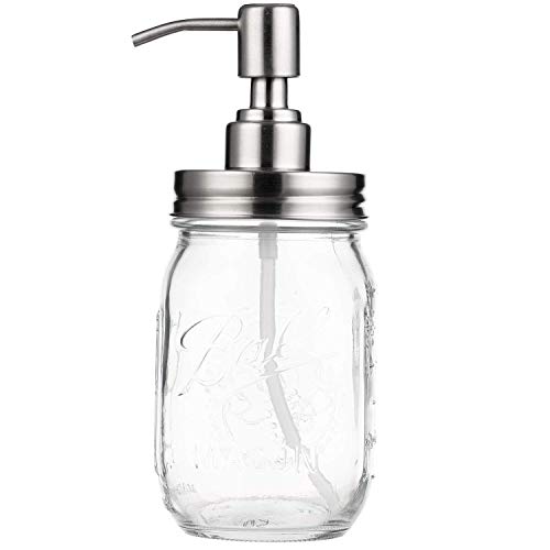 Mecuricy Mason Jar Soap Dispenser 16oz Clear Glass Jar Soap Dispenser with Stainless