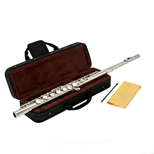 C Flute 16 Key Closed Hole - Beginner Flute to Professional Concert Flute | Nickel/Silver Plated Flute Instrument with Cleaning Kit, Case & Tuning Rod | Flutes for Beginners, Students & Professional
