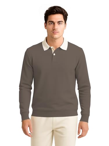 Image of BULLMER Solid Polo Neck Full Sleeve Cotton Blend Tshirt with Rib for Men | Stylish Full Hand Tshirt for Men