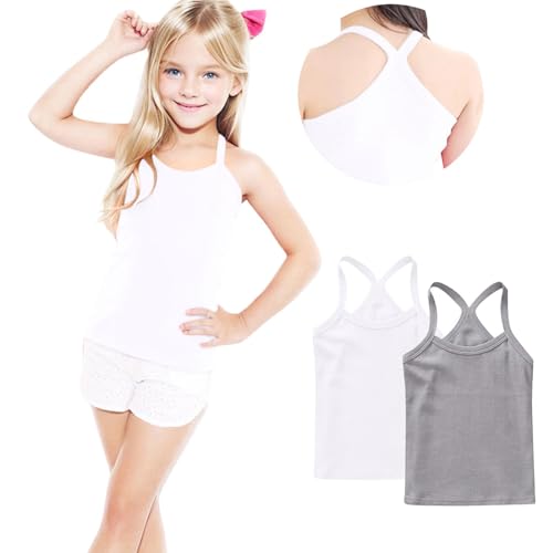 Lmdudan 2-Pack Girls Racerback Spaghetti Strap Tank Top 2025 Summer Toddler Sleeveless Solid Sports Tees Pullover 1-13Y