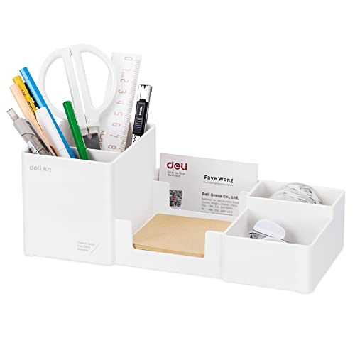Deli Desk Organizer, Plastic Desktop Organizer with Pencil Holder and Sticky Note Tray, Office Stationery Supplies Organizers Accessories Caddy, 6 Compartments, White Deli Desk Organizer, Plastic Desktop Organizer with Pencil Holder and Sticky Note Tray, Office Stationery Supplies Organizers Accessories Caddy, 6 Compartments, White