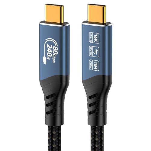PremiumCord Câble de Connexion USB 4™ Version 2, Thunderbolt 4, 16 K à 60 Hz, Câble De Données Ultraspeed ​​Jusqu'à 80 Gbit/s, E-Marker, USB Type-C, Charge Rapide Jusqu'à 240 W, Bleu, Longueur 1,2m