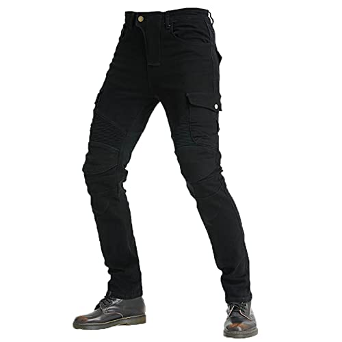 Pantalones Vaqueros de Moto para Hombre con Protectores de Motocicleta, Jeans de transpirables Tela Kevlar Forrados Reforzados Desmontables y Blindados