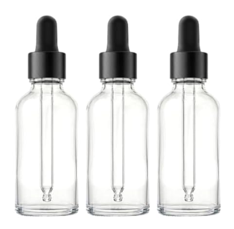 VOW 30 ML Transparent Round Empty Glass Bottle, Glass Dropper, Black Ring, Silicone Black Teat, Refillable, Reusable, Leak Proof for Essential Oils, Perfumes_Pack of 3-image-1