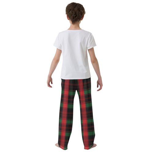 Pajama Bottoms, Christmas Red Green Plaid Sleeping Pant Lounge Wear Elastic Waist Long Pants Sleepwear Pjs3