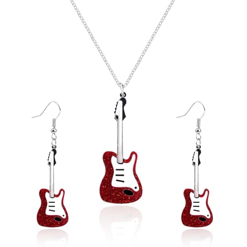 Guitar Music Earrings Necklace Sets for Women Lightweight Bass Electric Guitar Dangle Drop Earrings Chic Rock Music Lovers Teacher Singer Guitar Earrings Concert Party Rock and Roll Accessories