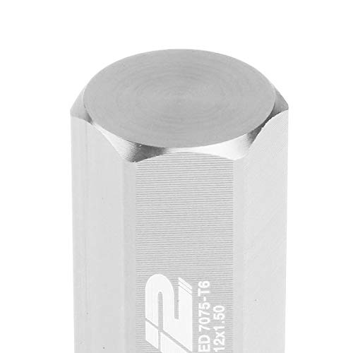 Image of J2 Engineering LN-T7-005-15-SL 7075 Aluminum Silver M12x1.5 20Pcs L: 50mm Close-End Lug Nuts w /Adapter