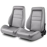 ModifyStreet Universal Reclinable Racing Seats Pair - Classic OBS Style Plain Gray PVC Leather, Adjustable Backrest with Dual Sliders, Water-Resistant for Cars & Trucks (Not Including Seat Bracket)