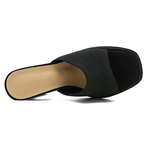 Women's Knit Platform Heels Square Toe High Chunky Heeled Mule Dress Party Sandals4