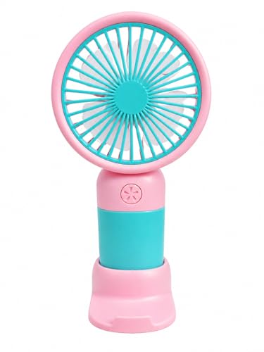 Cartoon-Inspired Pink and Blue Portable Rechargeable Mini Fan 400mAh USB Handheld Small Fan with 3 Speed Modes Silent Personal Cooling Fan for Travel, Office, Kitchen & Outdoor Use