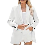 Blazer Damen Elegant Einfarbig Langarm Reverskragen Anzugjacken Einreihig Longblazer mit Zwei Taschen, Futter und gepolsterten Schultern Business Casual Outfits Für Die Arbeit