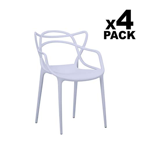 Adec - Butterfly, Pack de 4 sillas, salón, Comedor, Escritorio, Cocina o terraza, Silla acabada en Color Blanco, Medidas: 55 cm (Ancho) x 55 cm (Fondo) x 83 cm (Alto)