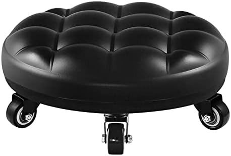 Lanstics Low Roller Seat Wheel Stool Chair PU Leather Rolling Stool Seats on Wheels for Home Office Fitness Round Roller Seat Stool (Black)
