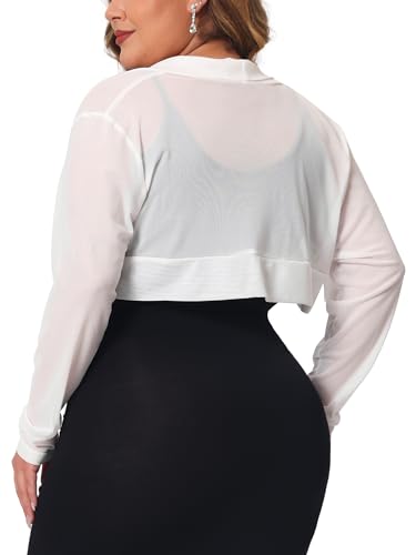 Image of Agnes Orinda Plus Size Mesh Crop Cardigans for Women Long Sleeve Open Front See Through Sheer Bolero Shrug Top