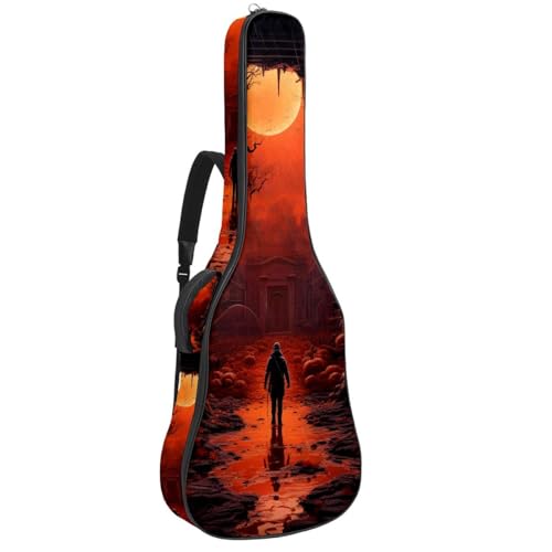 Sac de transport pour guitare acoustique motif citrouille imperméable double poche 42.9 pouces