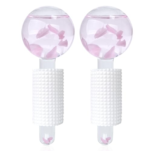 YIowcoo Ice Globes & Ice Roller for Face and Eyes - Facial Massage Tools for Skin Care Reduce Wrinkles & Puffiness Cooling Globes & Roller Ball for Glowing Skin 2PCS (Pink)