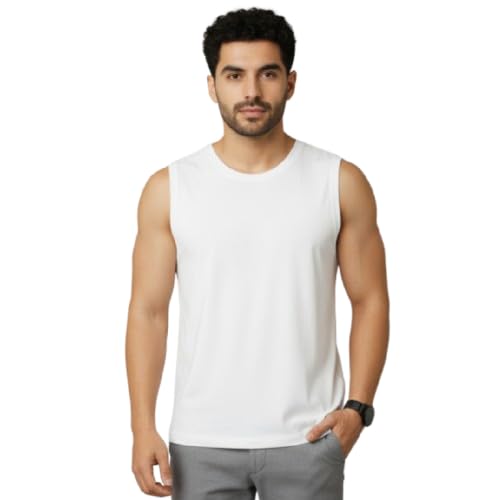 Image of Men's Vest, White, Polyester Dry-Fit, Breathable Lightweight Wrinkle Free Soft Touch