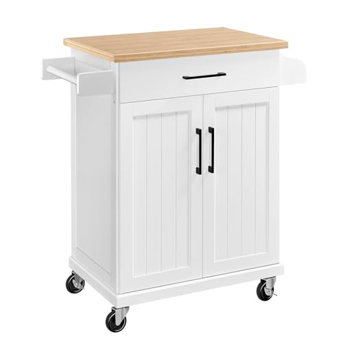Consejos para Comprar Mueble para Microondas y Garrafon comprados en linea. 50 FL FASHION LEADER Carrito de Cocina Madera Carrito de Almacenamiento con Estante Ajustable (Blanco)