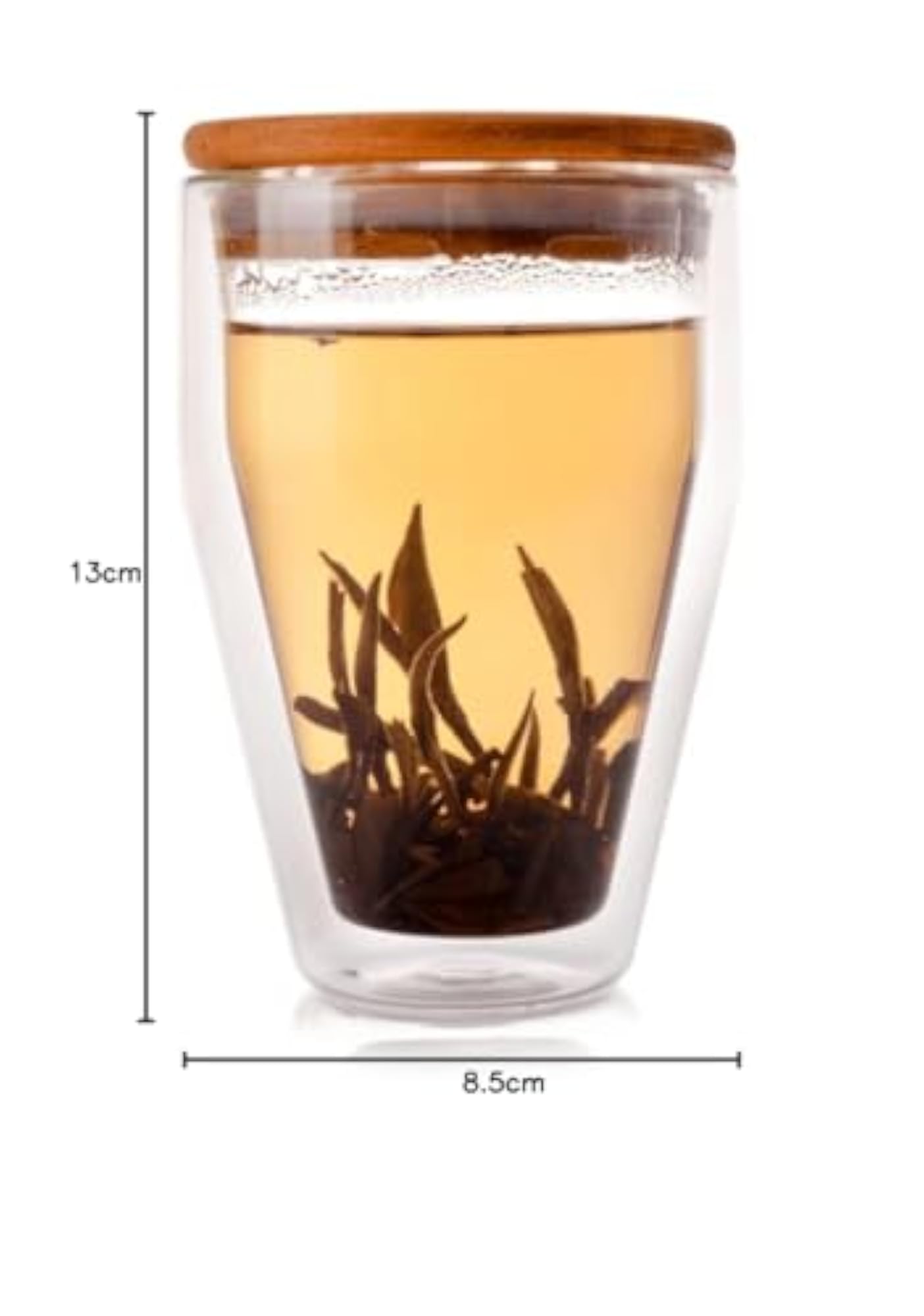 Borosilicate Double Wall Glass Coffee & Tea Cup Mug with Bamboo Lid