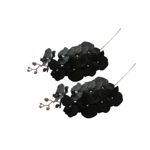 Rikyo 8 Heads Faux Orchid,40" Bouquets 2 Stem Phalaenopsis No Fade Petals Fake Flowers Forever Plants For Home Decoration, Office Decor,Wedding Party Decoration (Black) #TOP5