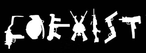 Coexist Guns Funny Decal Vinyl Sticker|Cars Trucks Walls Laptop| White |7.5 x 2.5 in|LLI108