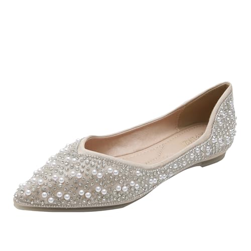 Pearl Flats for Women Pointed Toe Bridal Wedding Dressy Flats with Rhinestones2