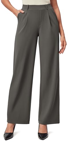 Image of IUGA Dress Pants Women Stretchy Wide Leg Work Pants Business Casual Outfits | Teacher Outfits for Women, Work Clothes, Trousers, Slacks, High Waisted, Pull on, Comfy, Office, Travel, Interview
