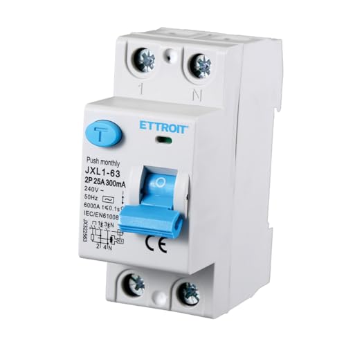 ETTROIT INTERRUTTORE MAGNETOTERMICO DIFFERENZIALE PURO SALVAVITA PER BARRA DIN 2 MODULI 2P 25A 240V 300mA 6KA