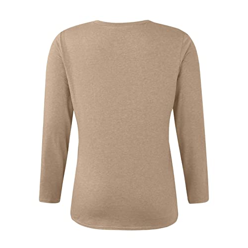 Plus Size Christmas Costumes For Women, Crop Tops For Women Ladies Tops And Blouses Women's Fashion Casual Round Neck Cross Pleated Loose Long Sleeve Top Business Casual For Women(Khaki-4,Xx-Large) #TOP3