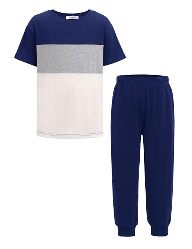 Image of Arshiner Boy's Pants Set - 2 Piece ColorBlock Short Sleeve T-Shirt and Active Pants - Casual Clothing Outfits 5-12 Years