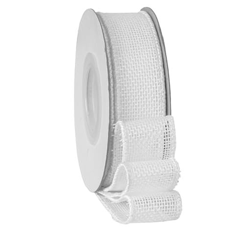 SDZMDL White Wired Burlap Ribbon Ribbon with Wire Edge for Memorial Day Veterans Day Fourth of July Presidents Day USA Decorations. 1 Inch x 10 Yards/Roll.