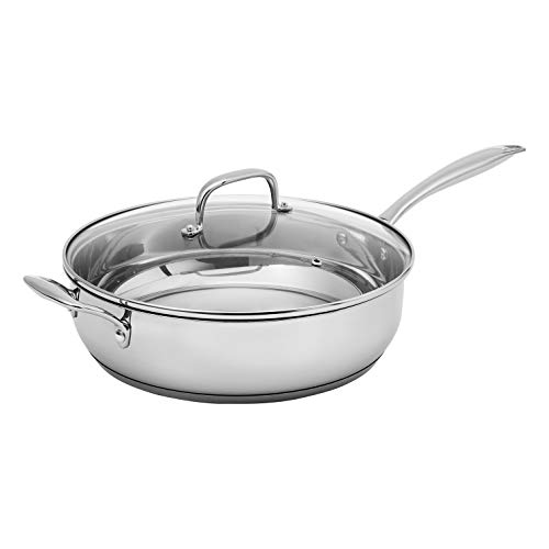 Amazon Basics Stainless Steel Saute Pan with Lid 55-Quart